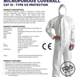 COVERALL DISPOSABLE PRIME CAPTAIN MP-1200 60 GSM