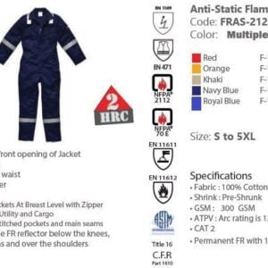 COVERALL FIRE RETARDANT 100% COTTON 12 CAL/CM² PRIME CAPTAIN FRAS-212 300 GSM