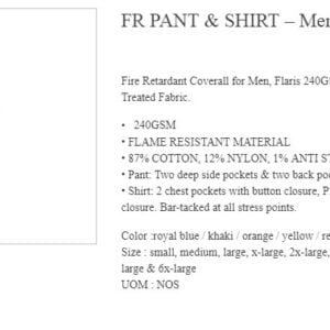 FR PANT & SHIRT 240 GSM